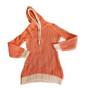 VENUS Coral Hoodie Womens Large 100% Cotton Crochet Pullover Sweater